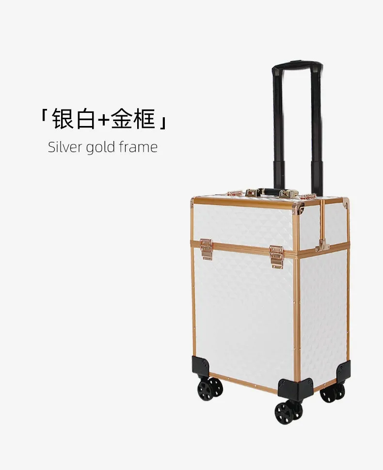 Women's Cosmetic Nail Makeup Professional Trolley Suitcase Organizer Bag