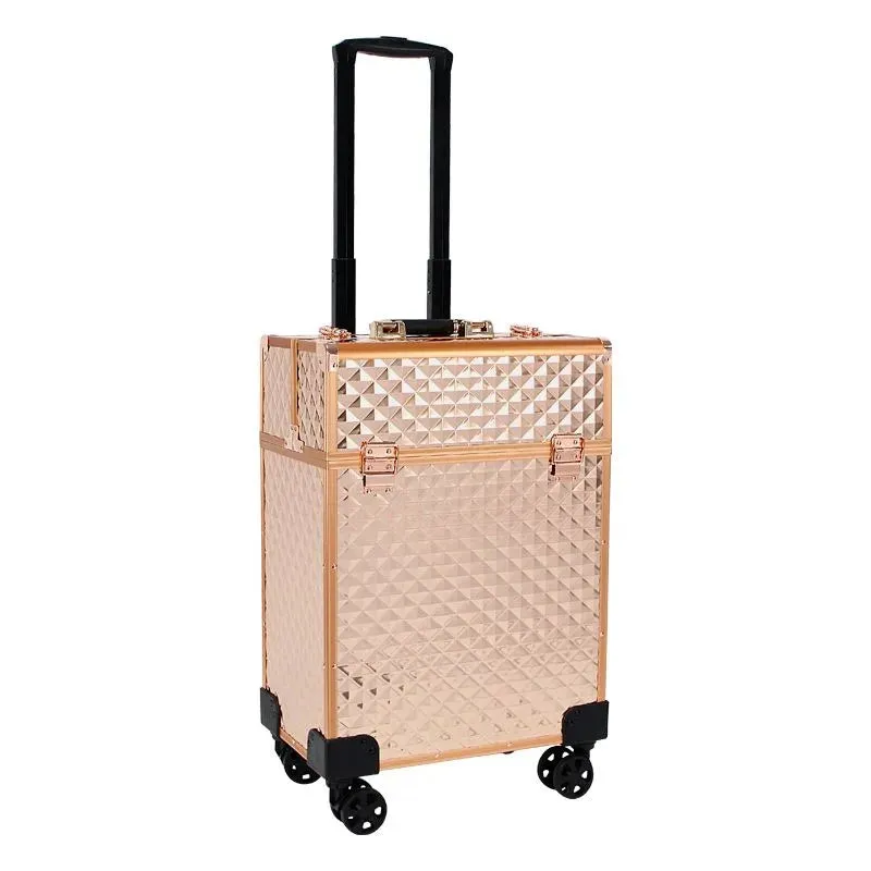 Women's Cosmetic Nail Makeup Professional Trolley Suitcase Organizer Bag