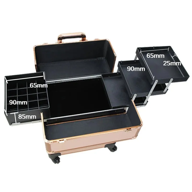 Women's Cosmetic Nail Makeup Professional Trolley Suitcase Organizer Bag