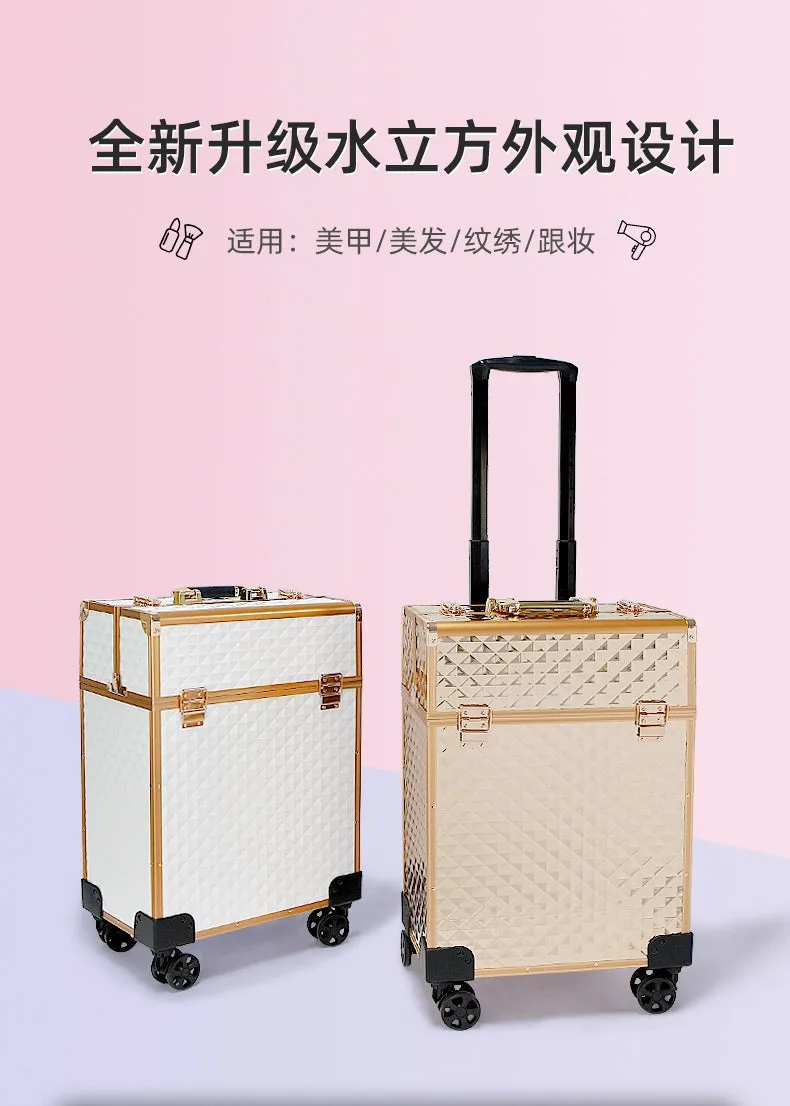 Women's Cosmetic Nail Makeup Professional Trolley Suitcase Organizer Bag