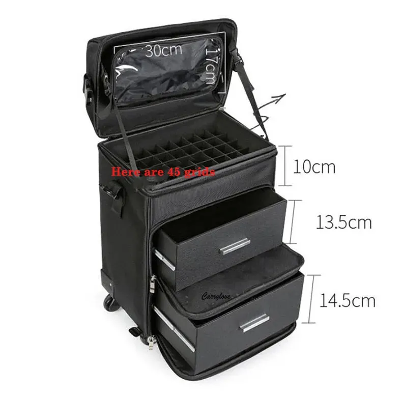 Women's Professional Nail Cosmetic Makeup Organizer Large Trolley Suitcase