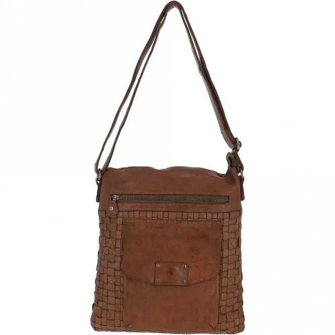 Woven Classic Large Leather Vintage Crossbody Bag Taupe :  D-72