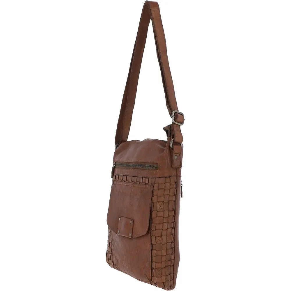 Woven Classic Large Leather Vintage Crossbody Bag Taupe :  D-72