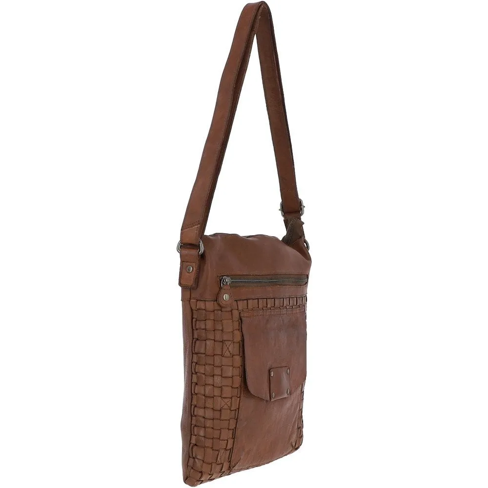 Woven Classic Large Leather Vintage Crossbody Bag Taupe :  D-72